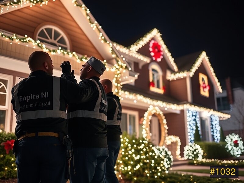The Holiday Lights Decor crew installing Christmas lights